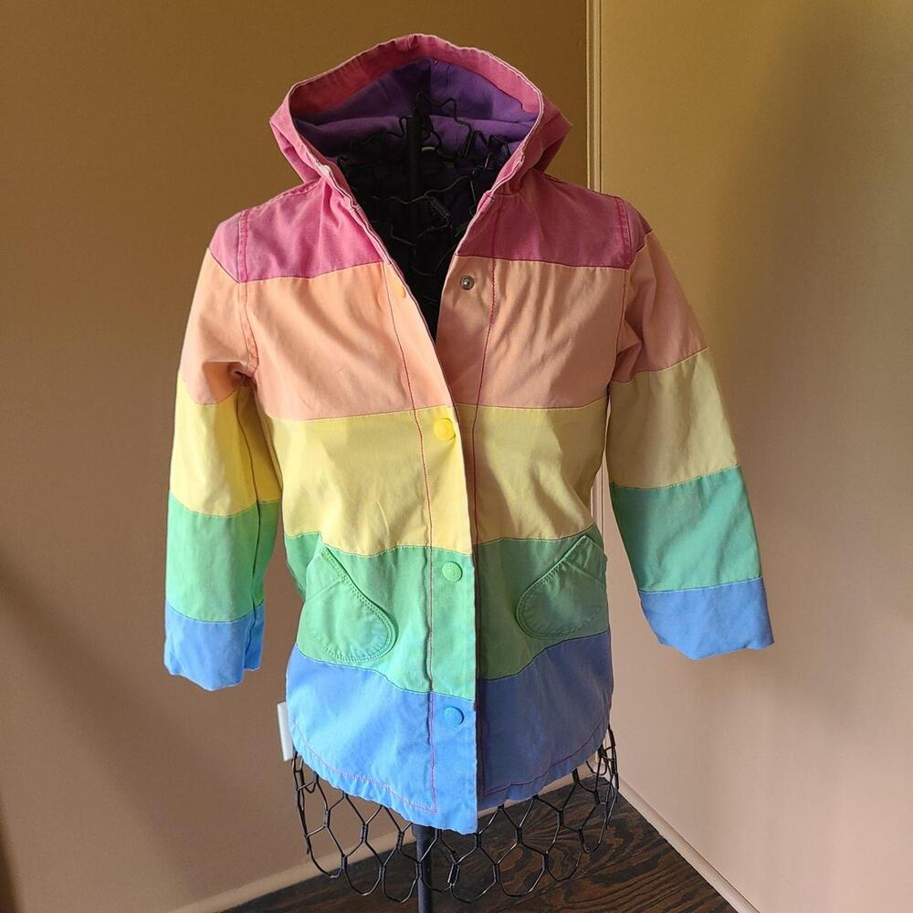 VTG Gap Kids Rainbow Colorblock Rain Jacket Size S 6-7 Pastel Kidcore Retro